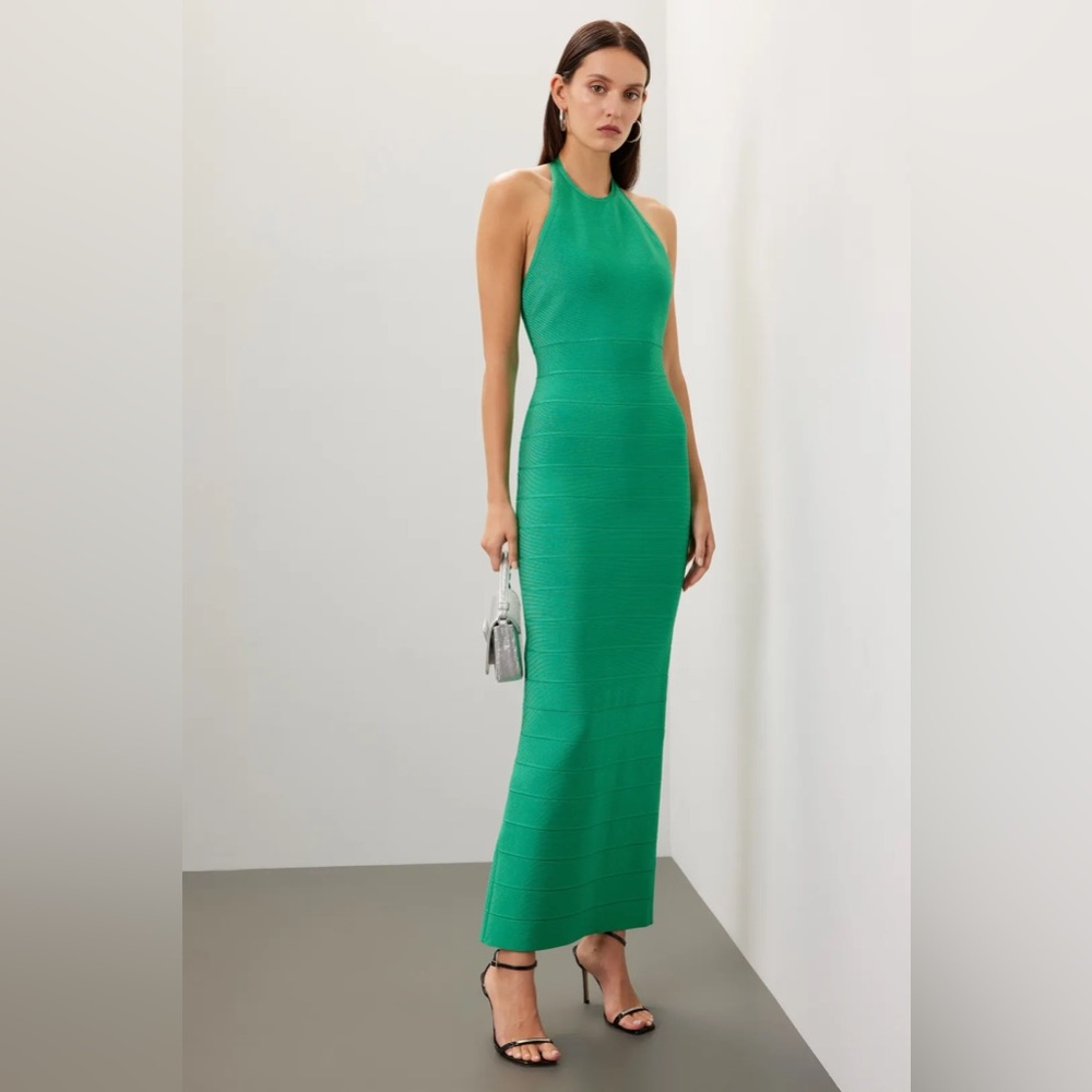 Hervé Léger Halter Bandage Gown - Green - Size XS